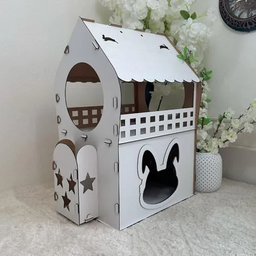 Zweistöckiges MDF Kaninchenhaus – Komplett Weiß – Werkzeugloser Aufbau – Größen XL, XXL, 3XL (Weiß, XL)