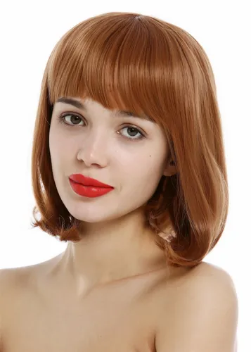 Perücke Damen Longbob kurz glatt breiter Pony geschwungene Spitzen Rotblond