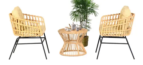 Moderne 3-teilige Sofagarnitur für Garten und Terrasse - Elegantes Lounge Set aus Metall und Rattan, ideal für entspannte Stunden im Freien. Inklusive Kissen und mit Armlehnen für zusätzlichen Komfort.