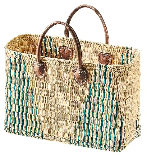 Kobolo Shopper Seegrastasche STRIPES grün mit Lederhenkel - Shopper aus 90 % Seegras und 10 % Echt-Leder, ideal für umweltbewusste Modebewusste. Mit 22 l Volumen und stilvollem Design ist sie perfekt für den Alltag.