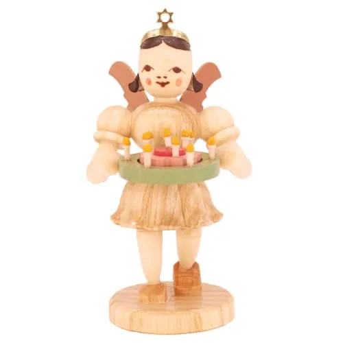 Engel mit Festtagskranz Kurzrockengel natur - Erzgebirgische Holzkunst, handgefertigter Engel in 7 cm Höhe, ideal für festliche Dekoration.