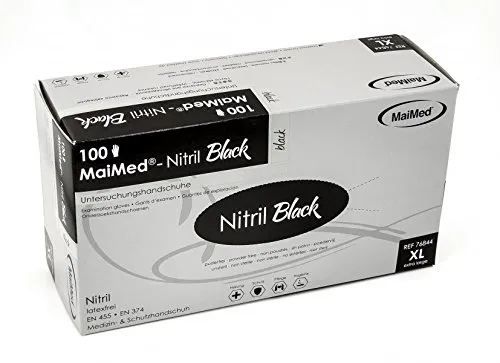 MaiMed Einmal U-Handschuhe BLACK Nitril Gr. XL, 1000 Stück - Medizinische Untersuchungshandschuhe aus hochwertigem, puderfreiem Nitril, ideal für Gastronomie und Kosmetik, 100% latexfrei, in praktischer Spenderbox für einfache Handhabung.