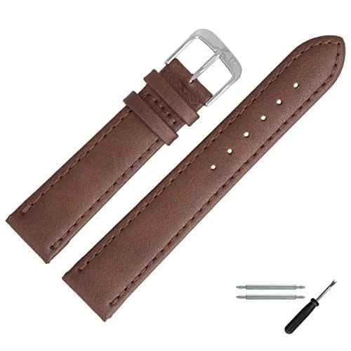 MARBURGER Uhrenarmband 18mm Leder Braun Silber Rind Prägung - Montage Set 5301830000120