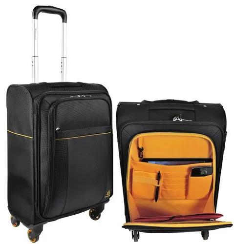 Exacompta Reisekoffer Exactive 18934E - Weichschale Trolley mit Laptopfach - Klassische Koffer mit TSA-Zahlenschloss, 46 Litern und robustem Polyester. Ideal für Reisen mit Laptop und Tablet dank separatem Fach und praktischen USB-Anschlüssen.