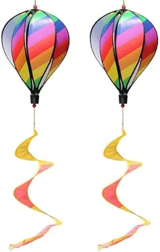Dasing 2 Stücke Windspiele für Draußen Hängend, Garten Ballon Wind Gestreifte Heißluftballon Dekor Twist Regenbogen wetterbeständig Yard Dekor Windrad