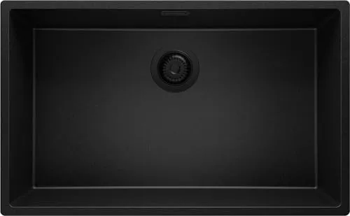 PRIMAGRAN Unterbauspüle Granit Alles Schwarz 76x47cm, Spülbecken 1 Becken + Ablauf-Set, Granitspüle ab 80er Unterschrank - London S229