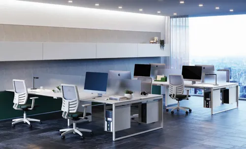 Moderner Laptop Schreibtisch für Büro und Home Office - Schreibtisch in Weiß mit Holzfurnier, ideal für effizientes Arbeiten, Maße: 240 x 165 x 74 cm, ohne Montage erforderlich.