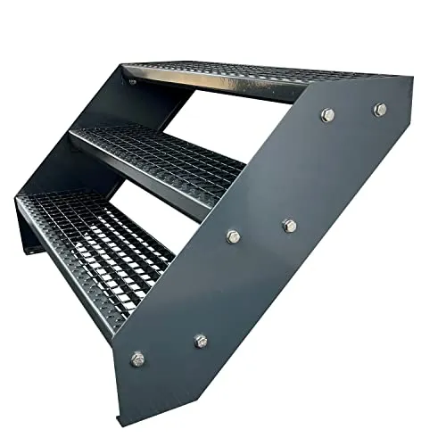 Kaminbau Mierzwa Außentreppe Premium Treppe Komplett Anthrazit – Höhenverstellbar bis 57 cm - Wetterfeste Stahltreppe mit rutschfesten Gitterroststufen, ideal für Garten und Terrasse. Hochwertige Pulverbeschichtung in Anthrazit, einfach zu montieren und in verschiedenen Größen erhältlich.