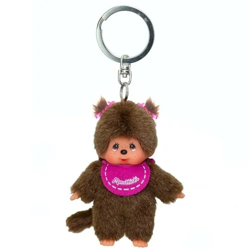Sekiguchi Mädchen rosa Monchhichi Schlüsselanhänger 10 cm - Niedlicher Monchhichi Schlüsselanhänger mit rosa Latz, ideal als Taschen-Schmuck für Kinder. Größe: 10 cm, Hersteller: Sekiguchi. Für Kinder ab 24 Monaten geeignet.