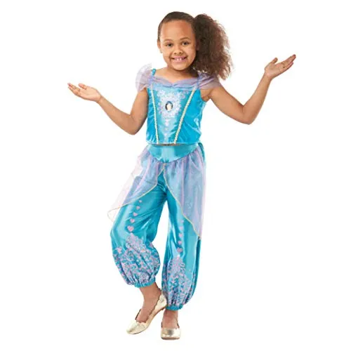 Rubie's 640724S Offizielles Disney-Prinzessinnenkostüm Jasmin, mit Edelsteinmotiv, Mädchen, Größe S 3-4 Jahre, Körpergröße 104 cm