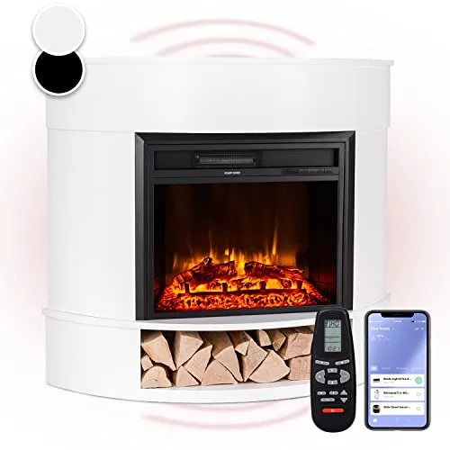 Klarstein Deko Kamin mit LED-Flammen - Elektrische Kamine – Realistische Flammenoptik für eine gemütliche Atmosphäre, energiesparend mit Fernbedienung und Auto-Temperaturregelung.