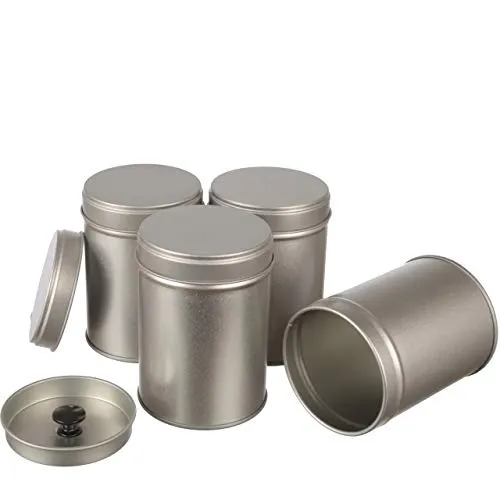 Dosenritter | 4 x aromadichte Gewürzdose/Vorratsdose mit Aromaschutzdeckel, stapelbar aus Metall für 100g Gewürzpulver | 9 x 6,3cm (H,ø) | auch ideal als Teedose