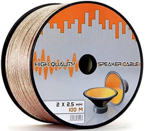 LOKMANN 100 Meter 2 x 2,5mm² Lautsprecherkabel CCA-Kupfer Transparent PVC- Dielektrikum Speaker Kabel HiFi Boxen High-End Box Musik Cable (100m, 2X 2,5 mm)