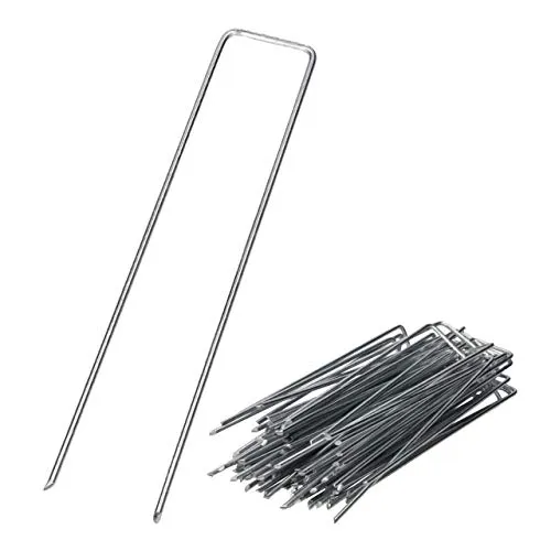 GARDENIX 100 Stück IronPEG Verzinkt Anti-Rost Erdanker aus Stahldraht 150 x 30mm - Ø 3mm zur Sicherung von Unkrautvlies, Netzen, Bodenplanen, Maschendraht