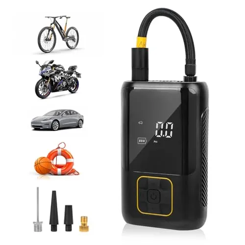 Qiping Kabelloser Elektrische Luftpumpe Akku, Tragbare Fahrradpumpe Luftkompressor Für Fahrrad, E-Bike, Auto, Motorrad, Bälle, Als Taschenlampe und Powerbank