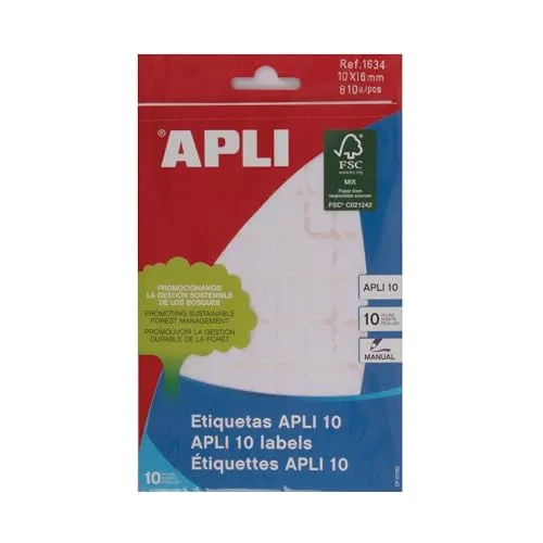 Produktbild APLI 1634 APLI 10 selbstklebende Etiketten, permanent, weiß, 10 x 16 mm, 10 Blatt (810 Etiketten)