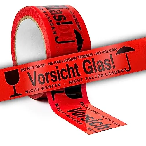 ARLI Paketband Vorsicht Glas - 36 Rollen, 66m x 48mm - Paketbänder für sicheren Versand von Glaswaren, auffälliges rotes Klebeband mit 