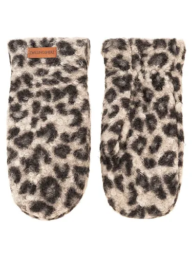 Zwillingsherz Damen Fäustlinge Beige mit Leopardenmuster