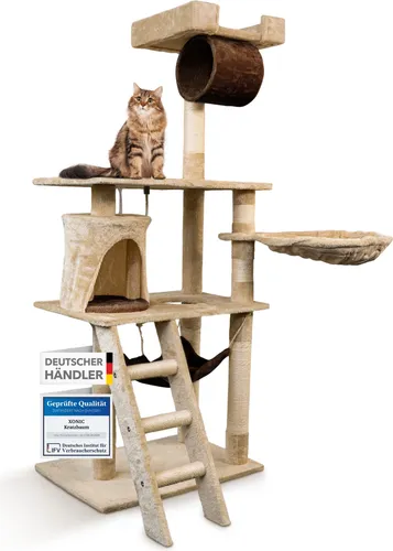 Foxdevil by xonic® Kratzbaum für Katzen - Stabil und vielseitig mit Hängematte und Kuschelhöhle - Kratzbäume - 141 cm hoch, ideal für aktive Katzen. Strapazierfähige Plüsch-Sisal Kombination für optimale Krallenpflege und zahlreiche Spielmöglichkeiten.