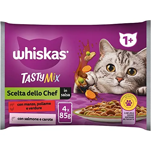 Whiskas Tasty Mix Nassfutter für Katzen, Erwachsene, Auswahl des Chefs in Sauce, Beutel, 13 x 4 x 85 g