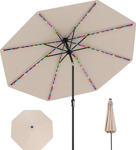 COSTWAY Sonnenschirm 300cm mit Solar-LEDs