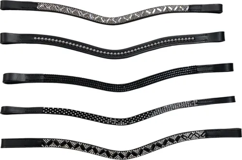 Horse Guard Stirnband Riemen Trense Leder Strass geschwungen mehrere Modelle, Modell:5. große und kleine silberne Steine, Größe:Warmblut/Full