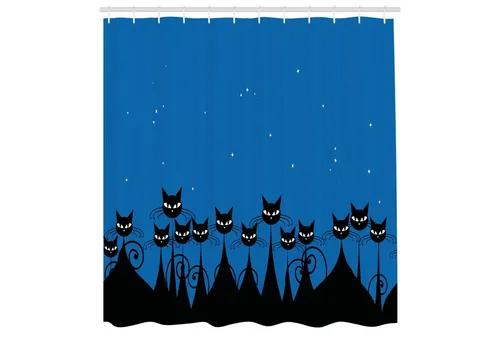 ABAKUHAUS Nacht Duschvorhang - Schwarze Katzen im Sternenhimmel - Duschvorhang aus hochwertigem 100% Polyester, wasserabweisend und waschmaschinenfest. Einzigartiges Design mit lebhaften Farben für ein stilvolles Badezimmer.