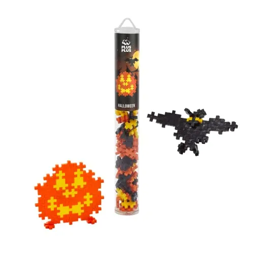 Plus-Plus 4291 Geniales Konstruktionsspielzeug, Halloween, Kreativ-Bausteine Tube, Fledermaus, Kürbis, 100 Teile