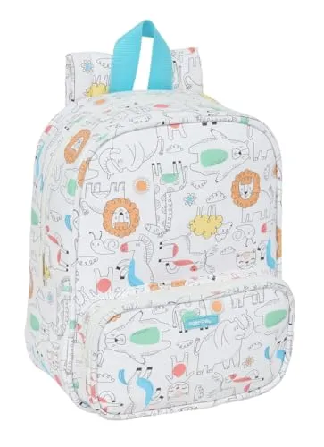 Safta Preescolar Zoo Kindergartenrucksack, anpassbar an den Wagen, einfache Reinigung, ideal für Kinder verschiedener Altersgruppen, bequem und vielseitig, Qualität und Widerstandsfähigkeit, 22 x 10 x