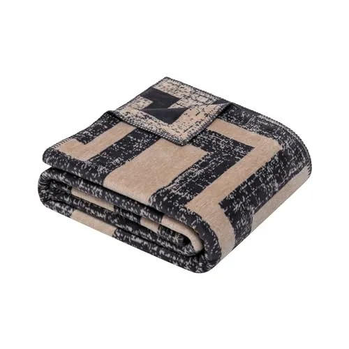 Ibena Dairut Decke 150 x 200 cm - Baumwollmix, weich, warm & waschbar, Kuscheldecke Abstrakt gestreift beige grau