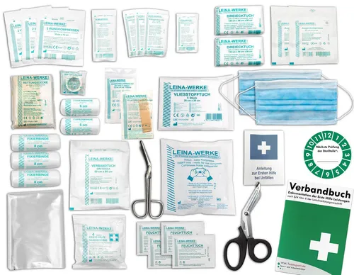 WM-Teamsport Erste-Hilfe-Set Komplett-Füllung Erste-Hilfe NEUE DIN 13157 für Betriebe + Verbandbuch, Erfüllt NEUE DIN 13157 (Betriebe)+ DIN 13164 (KFZ) + Verbandbuch incl.