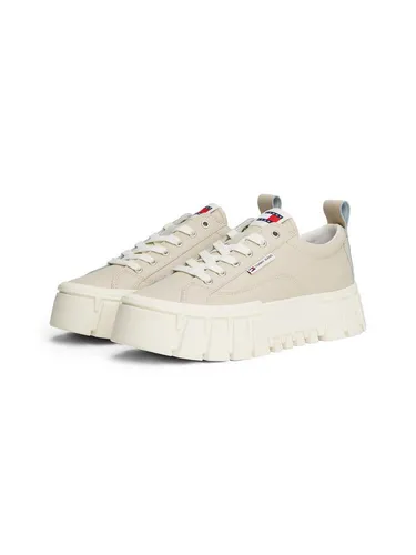 Tommy Jeans TJW VULC FLATFORM LEATHER Plateausneaker in Beige - Sportlicher Plateausneaker mit 4,5 cm Höhe, aus hochwertigem Leder und Textil, ideal für Freizeitlooks. Fällt klein aus, bitte eine Größe größer wählen!