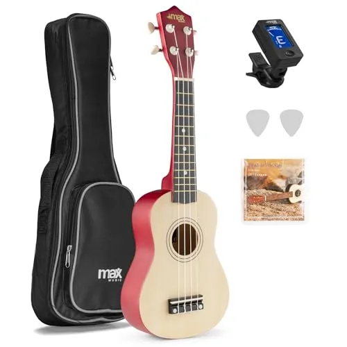 MAX UKEY Ukulele Komplett Set inkl. Plektren, digitalem Stimmgerät und Tasche, 21