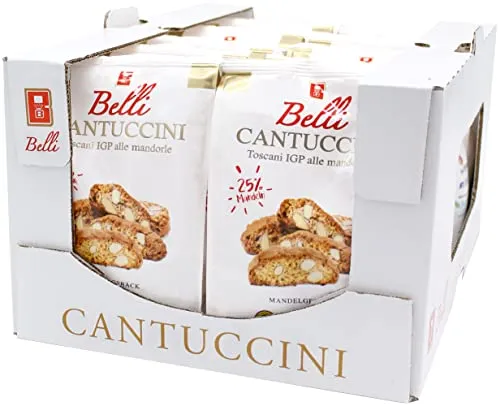 Belli Cantuccini 10er Pack IGP alle mandorle - 25% Mandeln - Italienisches Mandelgebäck mit 25% Mandeln, ideal für jede Gelegenheit - frisch verpackt in praktischen 250g Beuteln für perfekten Genuss.