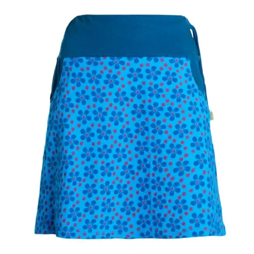 Vishes Alternative Bekleidung - Damen Mini-Rock Baumwolle Blumen-Muster Bund zum Schnüren mit Taschen blau 36