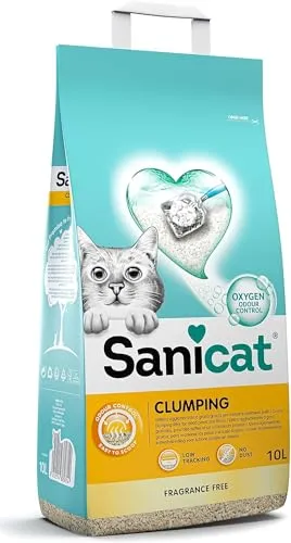 Sanicat – Klumpstreu ohne Duftstoffe | Hergestellt aus natürlichen Mineralien mit garantierter Geruchsbindung | Absorbiert die Feuchtigkeit und erleichtert die Reinigung | Packungsgröße 10 l