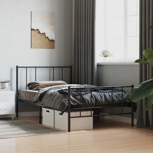 The Living Store Bettgestell mit Kopf- und Fußteil Metall Schwarz 90x190 cm