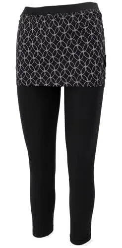 GURU SHOP Yoga-Hose Flower of Life - Damen Leggings mit Minirock, Schwarz, Size:L - Bequeme und elastische Yogahose aus hochwertiger Baumwolle. Ideal für Yoga und andere Aktivitäten oder einfach zum Entspannen zu Hause. Der dezente Druck sorgt für einen femininen Look.