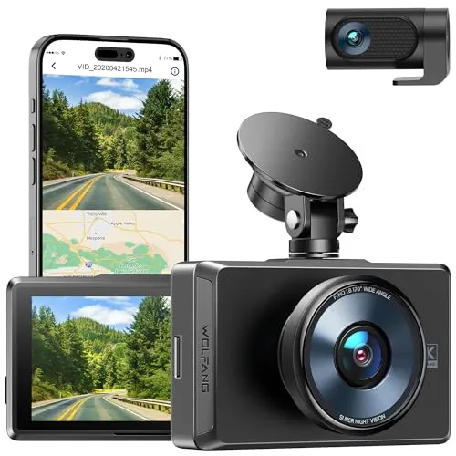 WOLFANG Dashcam Auto Vorne Hinten, 4K Dual Dash Cam, GPS WiFi Dash Cam, Auto Dashboard Recorder, 3