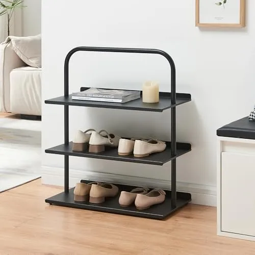 [en.casa] Schuhregal schmal Poytya mit 3 Ebenen Metall 73 x 60 x 32 cm Schuhständer für 6 Paare Schuhregal Standregal Flur Wohnzimmer Schwarz