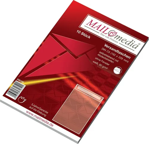 Elepa Versandtasche Versandtaschen C5 90g/qm haftklebend weiß VE=10 Stück (50 Stück)