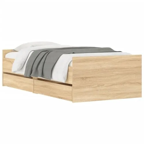 vidaXL Einzelbett mit Lattenrost und Schubladen, Sonoma-Eiche 90x190cm - Modernes Bettgestell aus langlebigem Holzwerkstoff mit praktischen Schubladen für zusätzlichen Stauraum - ideal für dein Schlafzimmer!