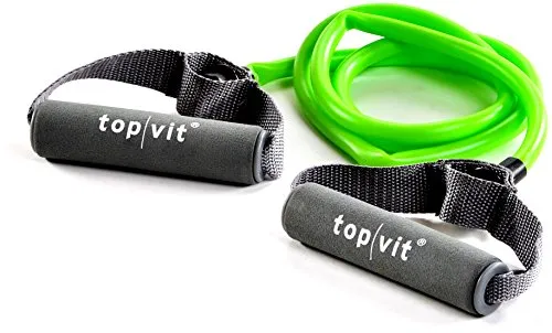 Bodytrainer, Fitnessband, Fitness Tube, Gymnastikband mit Schaumstoffgriffen, ca. 140cm lang, grün - mittel