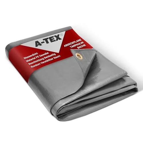A-TEX® Abdeckplane 260g/m² (Grau, 4 x 8 m) | Robuste Gewebeplane mit Ösen