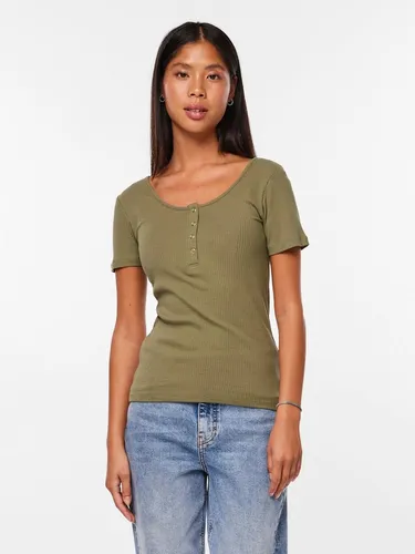 pieces Kurzarmshirt PCKITTE SS TOP NOOS BC Baumwollmischung, slim fit