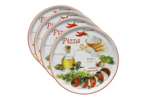 MamboCat Pizzateller 4er Set Napoli rot 31cm - Pizzateller aus Porzellan, ideal für große Pizzen und vielseitig einsetzbar. Mit italienischem Design und sicherem Stand durch spezielle Ringe. Spülmaschinengeeignet und perfekt für gesellige Abende.