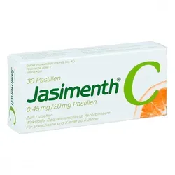 Jasimenth C 30 ST - Pastillen zur Linderung von Halsschmerzen - Praktische Pastillen für Erwachsene und Kinder ab 6 Jahren, ideal zur Unterstützung bei Beschwerden im Mund- und Rachenraum. Einfach einzunehmen und angenehm im Geschmack.