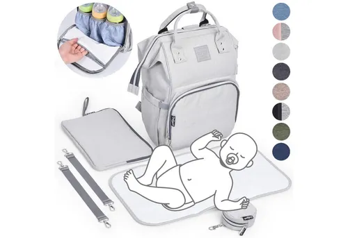 Daliya® Wickeltasche PAKMI Wickelrucksack – 5-teilig, Grau - Wickeltaschen mit Thermofächer und Schnuller Aufbewahrung, ideal für unterwegs – viel Stauraum für alles, was Sie brauchen.