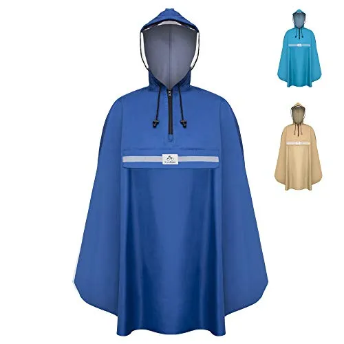 RainRider Regenponcho (Royal Blue), Regenponcho blau für's Fahrrad, Regenbekleidung mit Kapuze inkl. Sichtfenster, Regencape Fahrrad inkl. Reflexionsstreifen