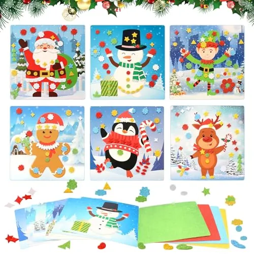 MONCAP 12 Stück Weihnachten Bastelset Kinder Weihnachten Basteln Moosgummi Kreativsets mit Schneemann Lebkuchenmann Weihnachtsdeko Papierbastelset für Jungen Mädchen Weihnachten Winter Party Geschenk